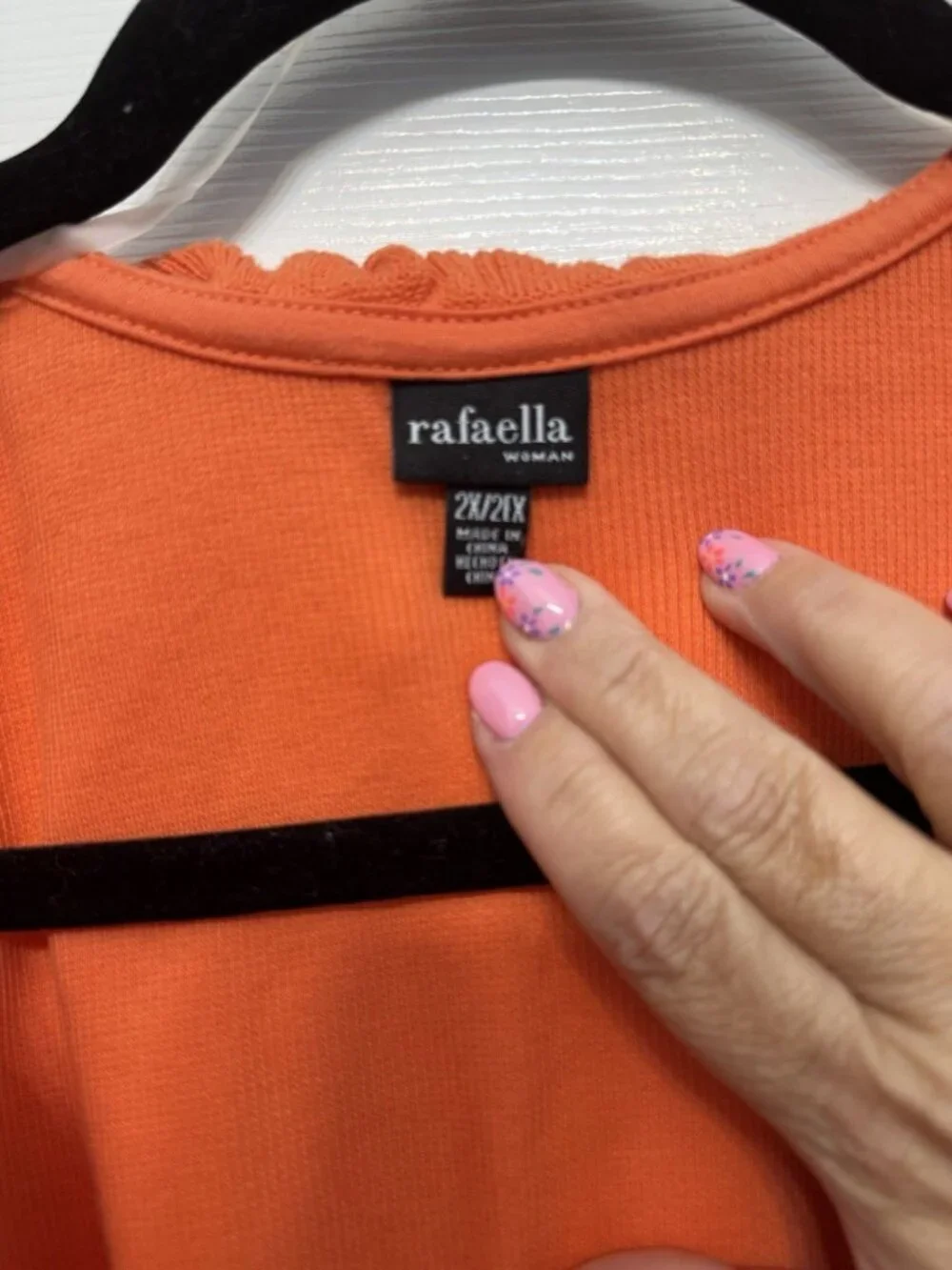 Rafaela Women’s Plus Size 2X Orange Ruffle V-Neck Knit Cardigan
